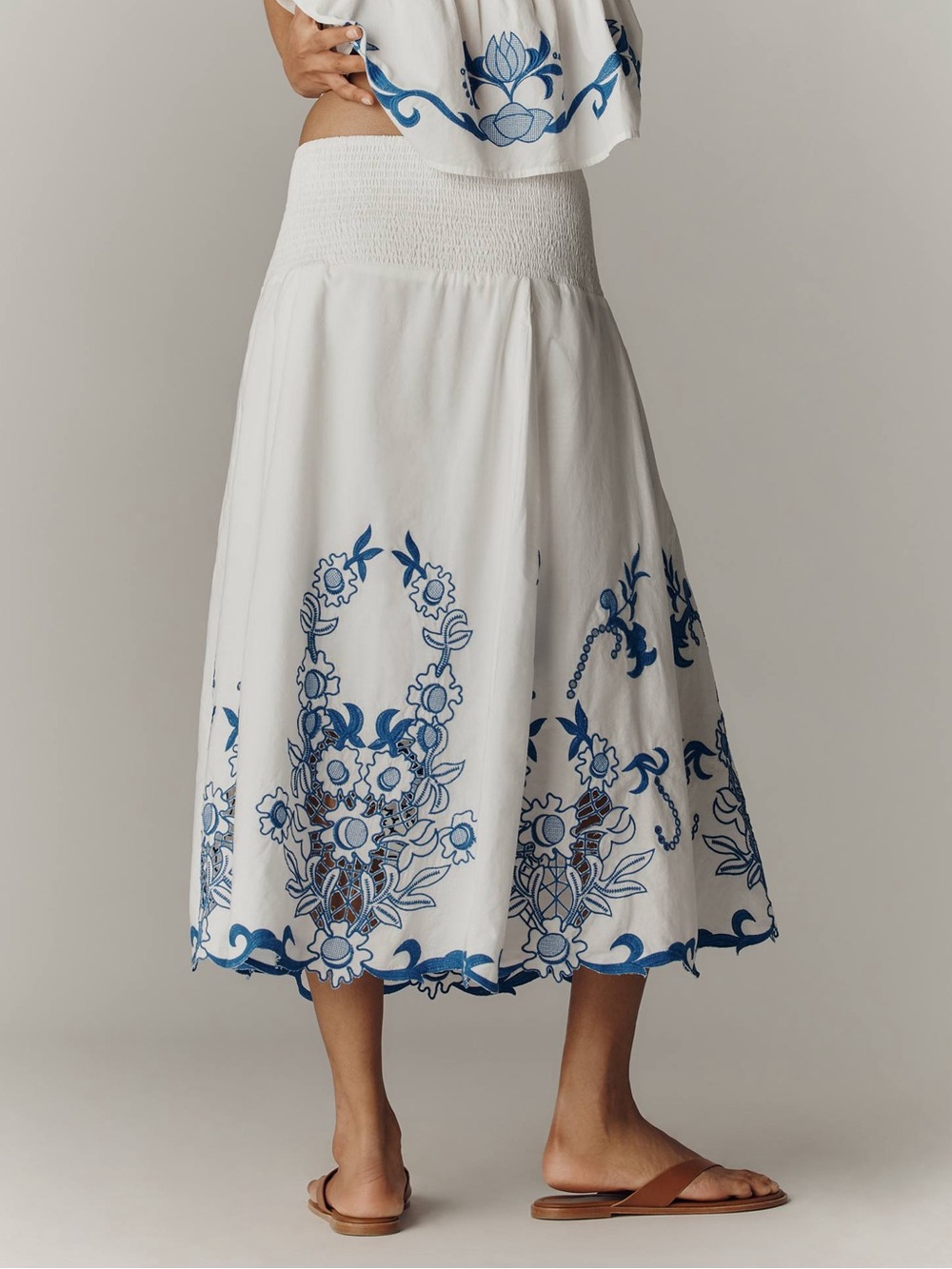 By Anthropologie 100% Cotton Cutwork Midi Skirt Size L